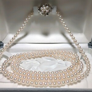 【ロング125cm】糸替え済 アコヤ真珠 6.0-6.5mm 干渉色 ホワイト ネックレス 本真珠 アクセサリー SILVER pearl あこや パール