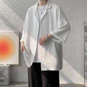 ☆新品メンズ シャツ アウター トップス 開襟シャツ 大きいサイズ 韓国風 七分丈袖 薄手 夏服 ゆったり カジュアル 5色サイズ選択可