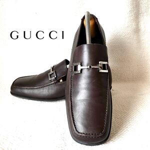 GUCCI グッチ ホースビット ローファー ブラウン 茶 39.5 39 1/2 革靴 イタリア製 スリッポン メンズ レザーシューズ