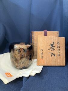 讃岐漆芸 茶入 棗 辻北陽斎 若松蒔絵 共箱 茶道具　茶器 N-145369☆1円〜☆