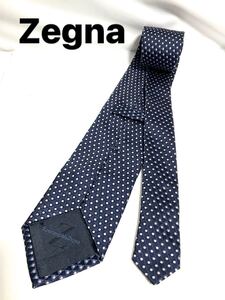 ゼニア Zegna ネクタイ ネイビー系　水玉 柄　送料185円（追跡付）〜　ブランドネクタイ