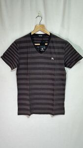 【タグ付き未使用品】BURBERRY BLACK LABEL バーバリー ブラックレーベル VネックボーダーTシャツ Mサイズ