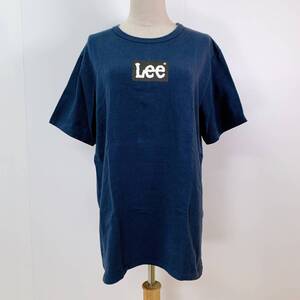 S909 ★美品★ Lee リー ユニセックス Tシャツ 半袖 人気 L ネイビー（紺）ビッグロゴ 綿100% 万能 シンプルデイリーカジュアル ストレッチ