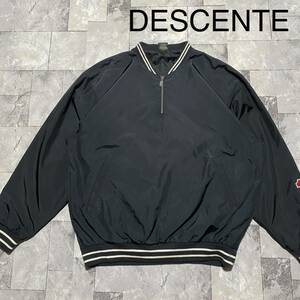 DESCENTE デサント ナイロンジャンパー 中綿 プルオーバー ハーフジップ ビッグシルエット リブライン ブラック サイズXO 玉FS1117