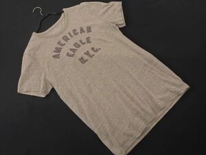 ネコポスOK AMERICAN EAGLE アメリカンイーグル ロゴ パッチ 半袖 Tシャツ sizeS/ベージュ ■◆ ☆ efa4 メンズ