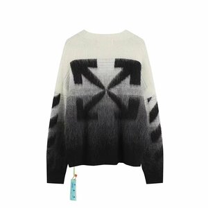 OFF-WHITE オフホワイト セーター ニット 上着 男女兼用 長袖 ブラック ホワイト 中古 L TJ 1