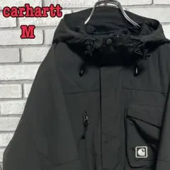 《美品》carhartt☆フード付きハーフコート 刺繡 ワンポイントブラック M