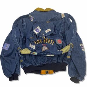 Rare 90’s PINK HOUSE Denim bomber jacket ボンバージャケット ピンクハウス カネコイサオ バッグ ドッキング Karl Helmut カールヘルム