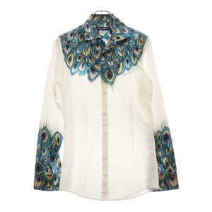 DOLCE & GABBANA ドルチェアンドガッバーナ Peacock Print Long Shirt シルク長袖シャツ ホワイト/ブルー G5GB3T/HP58W