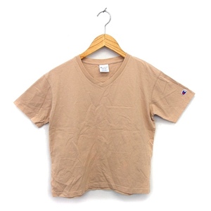 チャンピオン CHAMPION カットソー Tシャツ Vネック コットン 綿 ロゴ シンプル 半袖 M ベージュ /NT6 レディース