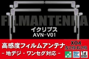 地デジ ワンセグ フルセグ フィルムアンテナ 右2枚 左2枚 4枚 セット イクリプス ECLIPSE 用 AVN-V01 対応 フロントガラス