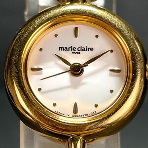 美品 marie claire マリクレール H25277-00 腕時計 アナログ クオーツ 3針 ホワイト文字盤 ブレスレット ゴールド 電池交換済み 動作確認済