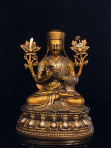 【蔵友館蔵品・銅製・彩繪・金鍍・上師像】・希少珍品・置物・賞物・中国時代美術