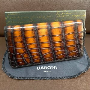 絶賛 限定EU製＆定価68万◆UABONI*最高級アリゲーター・ラウンドファスナー長財布◆手染め パティーヌ クロコ長財布 メンズウォレット