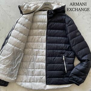 大きいサイズ XL● アルマーニ エクスチェンジ ARMANI EXCHANGE ダウンジャケット パーカー ブルゾン ラバーロゴ Wジップ ブラック メンズ