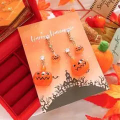 ハロウィン 大きいカボチャ 小さいかぼちゃ ハンドメイド ピアス 2点セット❣️