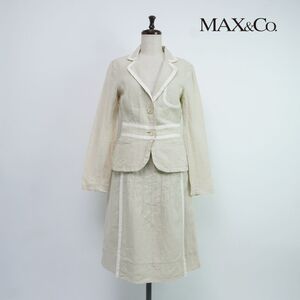 美品 MAX&Co. マックス&コー リネン100% セレモニーセットアップカジュアルスーツ ジャケット スカート レディース ベージュ サイズS*QC201