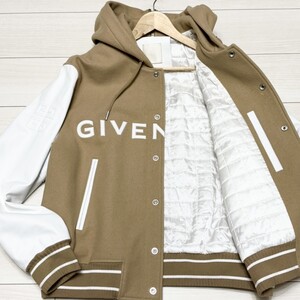 未使用級/XLサイズ●ジバンシー GIVENCHY ボンバージャケット スタジャン アウター フロント刺繍ロゴ 中綿 アーム4Gモノグラム レザー 52