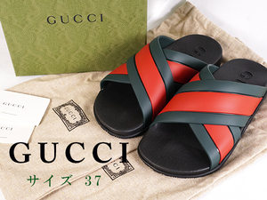 【未使用品】グッチ GUCCI サンダル シェリーライン ラバー スライド サイズ37 ブラック 627820 15671001