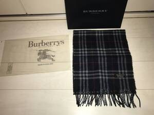 ほぼ美品バーバリーBurberryマフラーノヴァチェック紺色￥500から本物