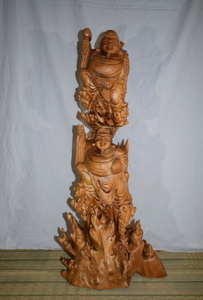 恵比寿様 大黒様 高さ約79㎝ 楠 一本彫り 仏像 木製　彫刻 仏教美術 長期保管品 【b1-t-181】