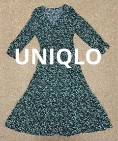 ユニクロ UNIQLO プリントVネックフレアワンピース 可愛い　グリーン