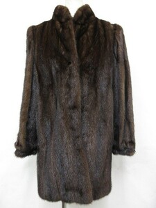 ◆/【未使用】100万円購入 MINK ミンクコート ハーフコート 裏地花柄刺繍 茶 ブラウン ■管理番号L20448AWS19-181117-15-03