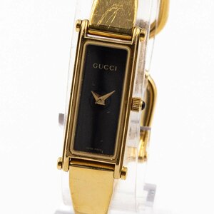 1円 稼働 良品 GUCCI グッチ 1500L バングルウォッチ QZ クオーツ 黒文字盤 GP 腕時計 レディース スクエア ブランド 057120240618