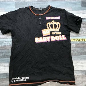 BABY DOLL ベビードール メンズ ヘンリーネック ミッキーマウス 両面プリント 半袖Tシャツ L 黒