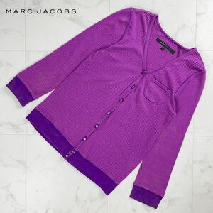 MARC JACOBS マークジェイコブス ボーダー柄 Vネックコットンカーディガン トップス レディース ピンク 紫 サイズS*RC880