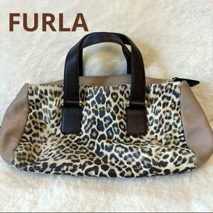 ☆ FURLA ☆ フルラ 本革 ヒョウ柄 レザー ハンドバッグ トートバッグ