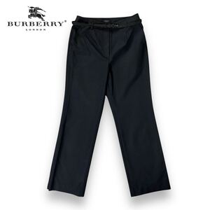 【美品】Burberry バーバリー コットン スラックス パンツ ウエスト ベルト付き ノバチェック ブラック 13 BR サイズ 三陽商会