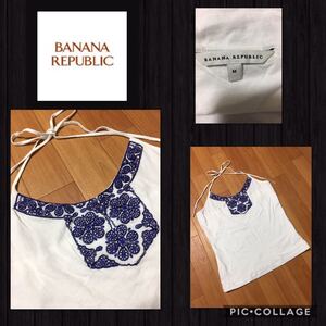 ◆BANANA REPUBLIC バナナリパリビック　ホルターネック キャミソール 胸元刺繍入り 綿100% レディース M 比較的綺麗　送料無料