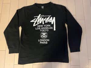 送料無料　ステューシー　STUSSY スウェット　サイズL 黒　ブラック　ワールドツアー　トレーナー