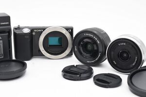 SONY ソニー α NEX-5 ブラックボディ ミラーレス一眼レフカメラ + E 16mm F/2.8 + E 16-50mm F/3.5-5.6 PZ OSS レンズ (t9707)