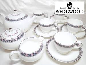 1174[A]レア♪WEDGWOOD◆ウェッジウッド/FAIRMONTフェアモント/カップ＆ソーサー5客 ティーポット シュガーポット クリーマー/ティーセット