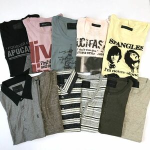 1円～【トップス 11枚セット】LOUNGE LIZARD ラウンジリザード Tシャツ Vネック ポロシャツ ヘンリーネック カットソー 1*2/半袖 ボーダー