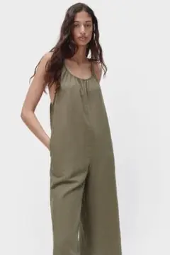 【未使用】ZARA リネン オールインワン ワイドレッグ ジャンプスーツ