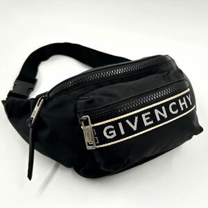 【入手困難/美品】 GIVENCHY ジバンシ ボディバッグ ウエストポーチ ショルダー メンズ ナイロン レザー ブラック 黒 ロゴ 