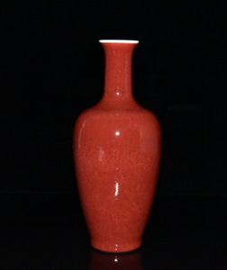 ▽鴻▽ 清 雍正年製款 霽紅 紅釉 花瓶 古陶瓷品 置物 古賞物 中国古玩 中国古美術