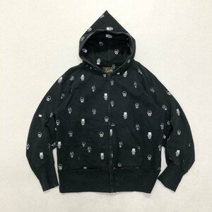 ●Needles×NUMBER (N)INE ニードルス ナンバーナイン パーカー フルジップ riri スカル ネペンテス 日本製 ブラック sizeL メンズ 0.9㎏●