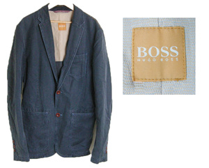 ■ヒューゴボス【HUGO BOSS】USDE加工 綿麻 ネイビー　ジャケット　アイター　48■