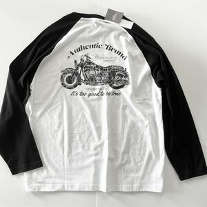 ★ディッキーズ Dickies 新品 メンズ バイク オートバイ バックプリント 長袖 ロング Tシャツ ロンT 白黒[41788504-49-3L] 一 三 零★QWER