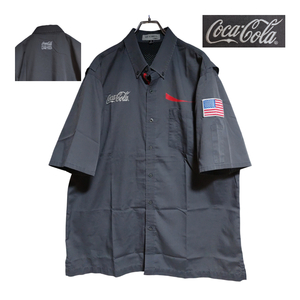 DOC&AMELIA 半袖ワークシャツ XL オーバーサイズ グレー ゆうパケットポスト可 胸 背中 刺繍 Coca・Cola USA国旗 古着 洗濯 プレス済 o34