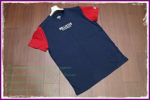 ◆◇Hollister ホリスター 刺繍ロゴ 袖切替 Tシャツ 半袖/M/ネイビー×レッド/メンズ アバクロ カットソー バイカラー a&f◇◆