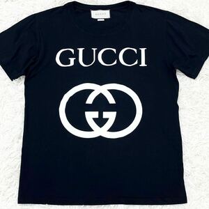 極美品 グッチ【大人気デザイン】 GUCCI 半袖 Tシャツ カットソー トップス インターロッキング ロゴ メンズ ブラック サイズS