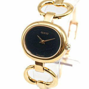 1円 稼働 良品 GUCCI グッチ 1600 バングルウォッチ QZ クオーツ 黒文字盤 ゴールド GP 腕時計 レディース ブランド ウォッチ 044120240528