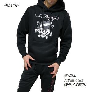 残り1枚！！！エドハーディー ed hardy 　パーカー 　ドクロ　黒　Ｍ