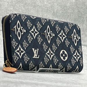 『極美品』ルイヴィトン LOUIS VUITTON ジッピーウォレット 長財布 ラウンド モノグラム ジャガード デニム レザー SINCE1854 メンズ