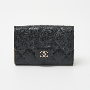 CHANEL シャネル クラシック フラップ カードケース AP0214 29番台 名刺 小銭入れ キャビアスキン ブラック×シルバー ココマーク